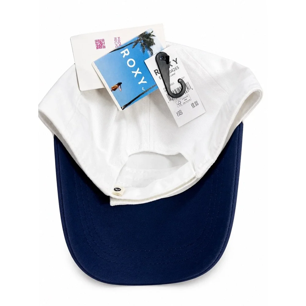 Roxy Next Level Baseball Cap White Navy Blue Logo‎ Hat ERJHA04265 NWT